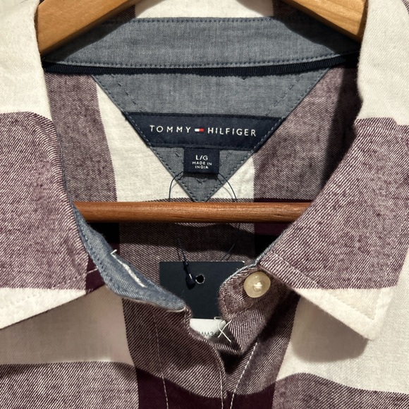 NWT Tommy Hilfiger Burgundy and White Checkered Shirt L MSRP 69.50 - Picture 3 of 10